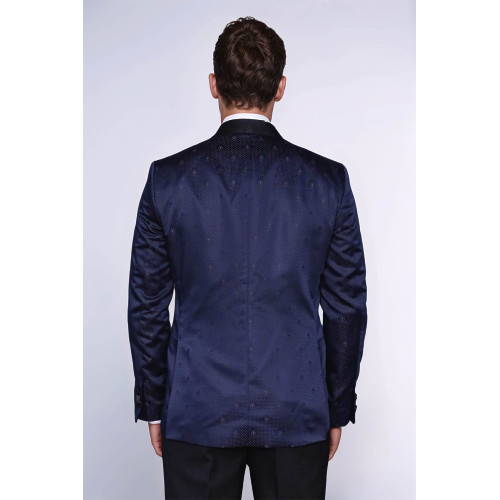 Patterned Shawl Lapel Navy Blue Men Tuxedo Jacket - Chadrobe