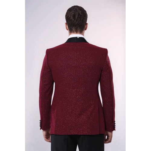 Burgundy Shawl Lapel Sparkly Men Tuxedo Jacket - Chadrobe