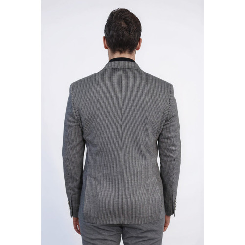 Black Herringbone Pattern Gold Metal Button Slim Fit Men's Blazer Jacket - Chadrobe