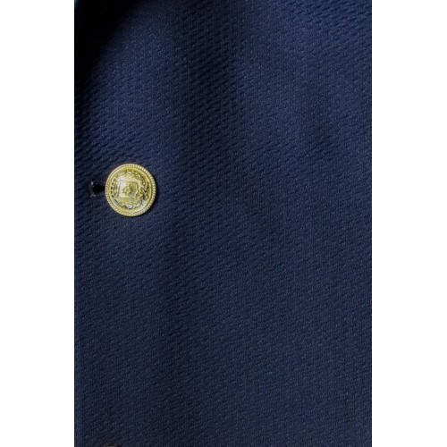 Navy Blue Textured Gold Metal Button Slim Fit Men's Blazer Jacket - Chadrobe