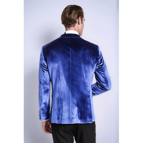 Velvet Navy Blue Slim Fit Men Tuxedo Jacket - Chadrobe