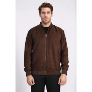 Plain Zippered Pockets Brown Men Bomber Coat