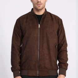 Plain Zippered Pockets Brown Men Bomber Coat