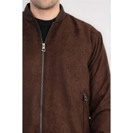 Plain Zippered Pockets Brown Men Bomber Coat