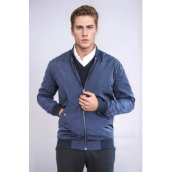 Flap Pockets Zippered  Men Bomber Coat | Blue