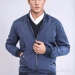 Flap Pockets Zippered  Men Bomber Coat | Blue