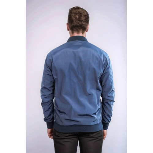 Flap Pockets Zippered  Men Bomber Coat | Blue