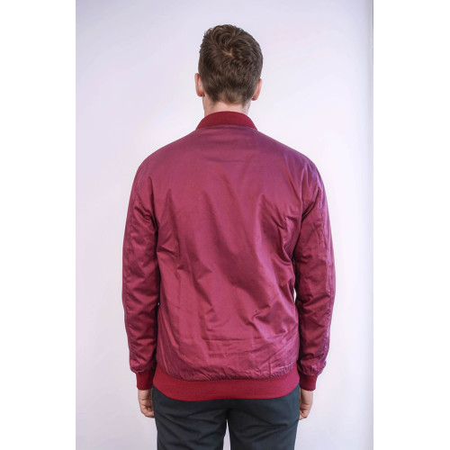 Burgundy Flap Pockets Zippered Men Bomber Coat