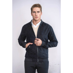 Flap Pockets Suede Black Men Bomber Coat