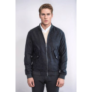 Flap Pockets Suede Black Men Bomber Coat