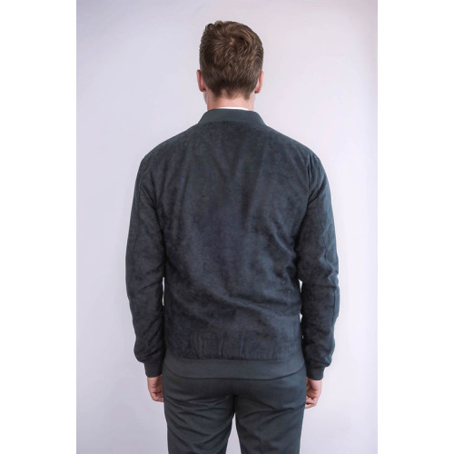 Flap Pockets Suede Black Men Bomber Coat