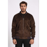 Flap Pockets Suede Brown Men Bomber Coat