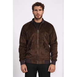 Flap Pockets Suede Brown Men Bomber Coat