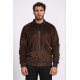 Flap Pockets Suede Brown Men Bomber Coat