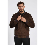 Flap Pockets Suede Brown Men Bomber Coat
