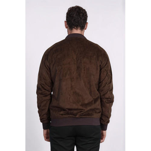 Flap Pockets Suede Brown Men Bomber Coat