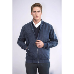 Flap Pockets Suede Men Bomber Coat | Dark Blue