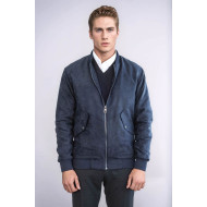 Flap Pockets Suede Men Bomber Coat | Dark Blue