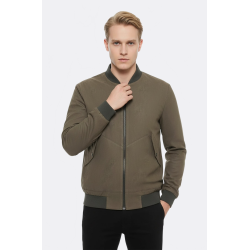 Flap Pockets Suede Khaki Men Bomber Coat