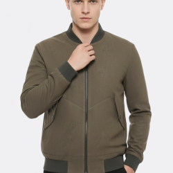 Flap Pockets Suede Khaki Men Bomber Coat
