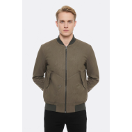 Flap Pockets Suede Khaki Men Bomber Coat