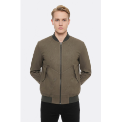 Flap Pockets Suede Khaki Men Bomber Coat
