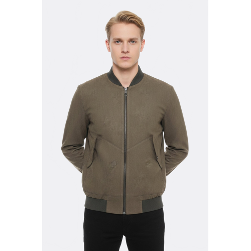 Flap Pockets Suede Khaki Men Bomber Coat