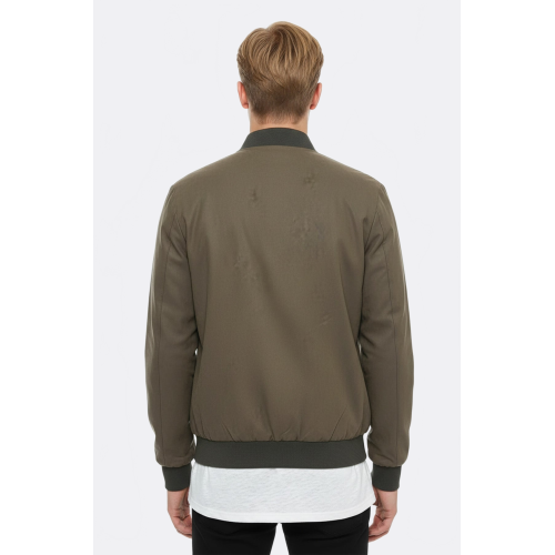 Flap Pockets Suede Khaki Men Bomber Coat