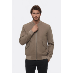 Flap Pockets Suede Light Brown Men Bomber Coat