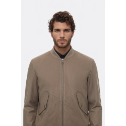 Flap Pockets Suede Light Brown Men Bomber Coat