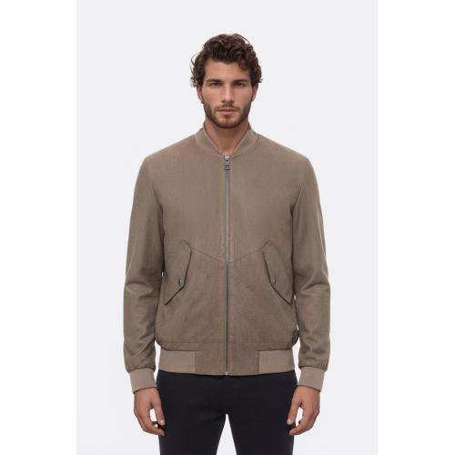 Flap Pockets Suede Light Brown Men Bomber Coat
