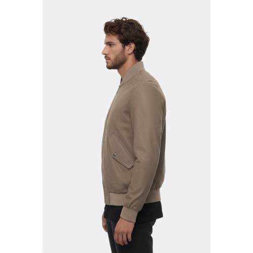 Flap Pockets Suede Light Brown Men Bomber Coat