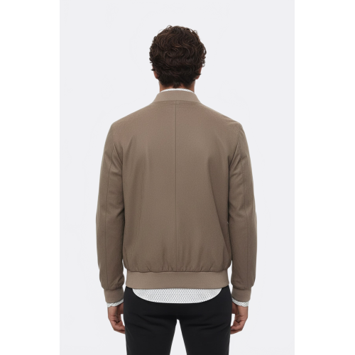 Flap Pockets Suede Light Brown Men Bomber Coat