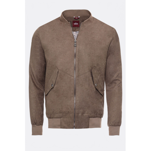 Flap Pockets Suede Light Brown Men Bomber Coat