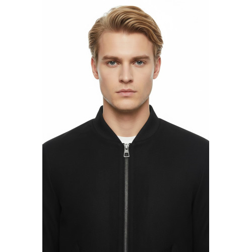 Flap Pockets Suede Men Bomber Coat | Navy Blue