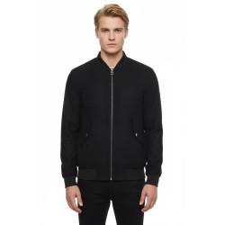 Flap Pockets Suede Men Bomber Coat | Navy Blue