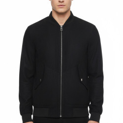 Flap Pockets Suede Men Bomber Coat | Navy Blue