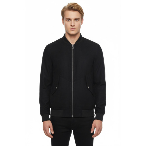Flap Pockets Suede Men Bomber Coat | Navy Blue