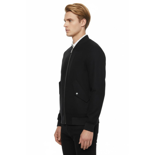 Flap Pockets Suede Men Bomber Coat | Navy Blue