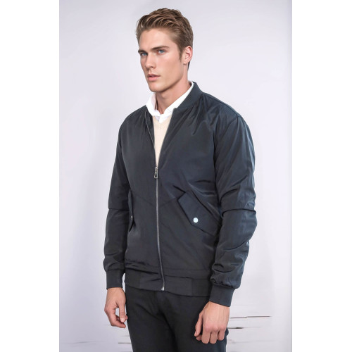 Flap Pockets Zippered Men Bomber Coat | Black