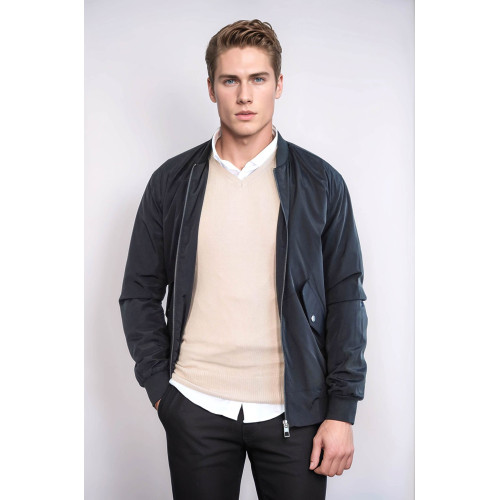 Flap Pockets Zippered Men Bomber Coat | Black