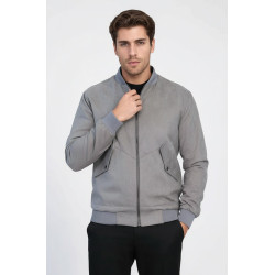 Patch Pockets Suede Bomber Coat | Grey