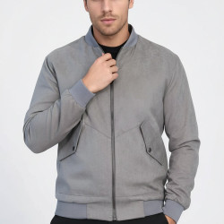 Patch Pockets Suede Bomber Coat | Grey