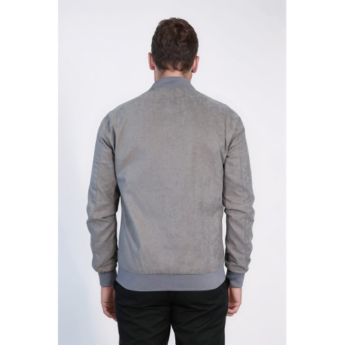 Patch Pockets Suede Bomber Coat | Grey