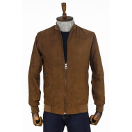 Plain Zippered Pockets Brown Men Bomber Coat