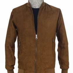 Plain Zippered Pockets Brown Men Bomber Coat