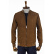 Plain Zippered Pockets Brown Men Bomber Coat