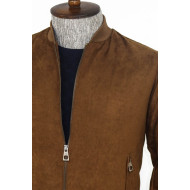 Plain Zippered Pockets Brown Men Bomber Coat