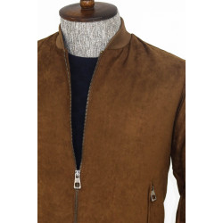 Plain Zippered Pockets Brown Men Bomber Coat