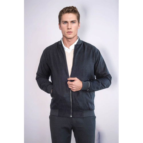 Plain Zippered Pockets Men Bomber Coat | Black